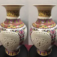 在飛比找Yahoo!奇摩拍賣優惠-『華山堂』 陶瓷玲瓏 鏤空花瓶 粉彩花瓶 青花瓷薄胎 景德鎮
