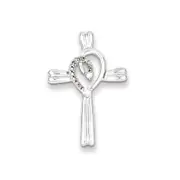 Sterling Silver Diamond Heart Cross Pendant