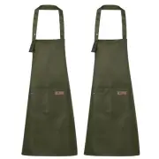 2pcs Adjustable Kitchen Cooking Aprons 80x70cm Cotton Art Apron Navy Green