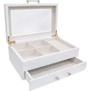 LVD Lacquer Large Jewellery Accessories Storage Box Organiser 25x16cm White