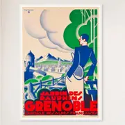 Galrie Stunning Grenoble Vintage Travel Poster French Alps Charm Artwork Décor, White Frame, 70 x 100cm (28 x 40inch)