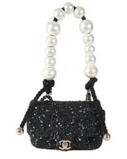 Chanel Black & Blue Tweed Mini Pearl Handle Flap Bag (Authentic Pre-Loved)