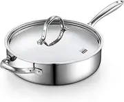 [Cooks Standard] Multi-Ply Clad Stainless Steel Saute Pan 10.5 Inch, 4 Quart Deep Frying Pan Skillet with Lid, Induction Cookware, Stay-Cool Handle