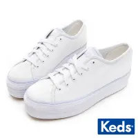 在飛比找Yahoo奇摩購物中心優惠-Keds TRIPLE UP 小心機粉彩滾邊厚底帆布鞋-白/