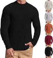 [Kulywon] Male Autumn and Winter Casual High Stand Collar Long Sleeve Vacation Outdoor Knitted Men Short Sleeve