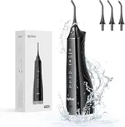 Apiker Oral Irrigator, Wireless Electric Water Flosser with 3 Nozzles, 4 Cleaning Modes for Oral Care, Dental Cleaner IPX7 Waterproof, 310 ml Water Tank, Black