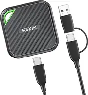 KEXIN Extreme Portable SSD 2TB, Portable SSD 2TB, USB 3.2 Gen.2, 2000MB/s Read, 1800MB/s Write, USB C Robust Hard Drive for Mac, PC and Smartphone, Black