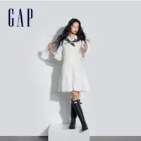 在飛比找momo購物網優惠-【GAP】女裝 純棉翻領長袖洋裝-白色(891083)