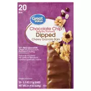 Great Value Chocolate Chip Dipped Chewy Granola Bars, 1.1 oz, 20 Count