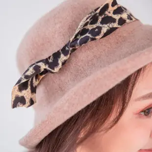 【Wonderland】豹紋蝴蝶結緞帶羊毛帽(3色)