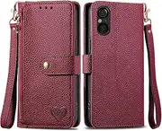 Compatible with Sony Xperia 5 V Cover,Flip Stand Compatible with Sony Xperia 5 V 5G XQ-DE54 Zipper Card Slot Magnetic Wallet Case Red