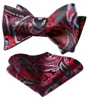 Red Floral Paisley Bow Ties for Men Formal Business Self Tie Bow Tie Pocket S