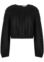 Merlette Ciel Smocked Cotton top - Black - L (UK14 / L) L (UK14 / L)