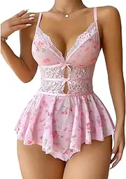 [JINZIJINYU] Sexy Bodysuit Crotchless Sexy Backless Bow Stitching Lace Print Bodysuit Body Shaping Pajamas Sexy See Through Tights