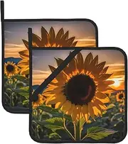 Sunset Sunflower Potholders BBQ Pot Holders for Heat Resistant Potholder, Hot Pads,Cooking Baking(2-Pack)