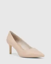 Delores Nude Leather Pointed Toe Kitten Heel.