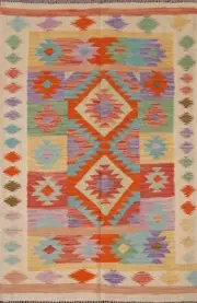 Southwestern Reversible Kilim Oriental Rug 3x5 ft. Flatweave Wool Carpet