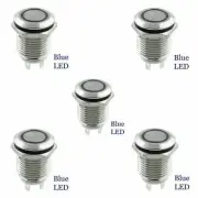 5x Led Light Metal Push Button Momentary Switch 12mm 36V Car Blue Waterproof.