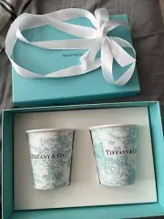 Tiffany & Co Coffee Cups Bone China NYC FIFTH AVE Landmark EXCLUSIVE Toile Print