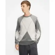 TED BAKER Avebury Argyle Sweater Sz XL Diamond Crewneck Jumper Gray Cotton/Wool
