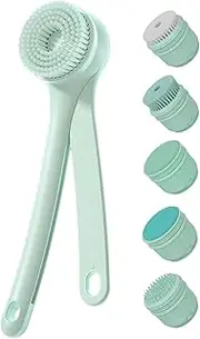 Electric Bath Brush - Double Handle Back Body Scrubber | Waterproof Body Rotating Scrubber, Back Body Scrubber With 5 Replaceable Brush Heads For Exfoliation Massage