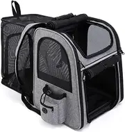 Portable Cat Backpack with Breathable Mesh Pet Backpack Large Capacity Expandable Backpack for Small Dogs, Puppies, Medium Cats, Suitable for Hiking, Camping, Outdoor Activities. (Grey)