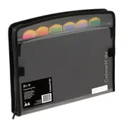 Colourhide A4 Zip-It Expanding File Cover Organiser w/ Pen Holder Loop Black