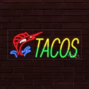 NEW "TACOS" w/FISH LOGO 30x12x1 INCH LED FLEX WINDOW/WALL INDOOR SIGN 30910