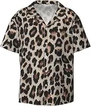 [YANYU] Leopard Print Print Print Hawaiian Shirts Men Short Sleeve Button Down Cuban Collar Shirt Summer Beach Days