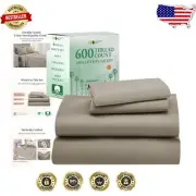 Premium 600 Thread Count Full Size Sheets - Taupe, No-Shrink, Machine Washable