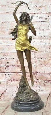 Handcrafted Signed 100% BRONZE DIANA HUNTRESS FIGURINE STATUE SCULPTURE ARTWORK