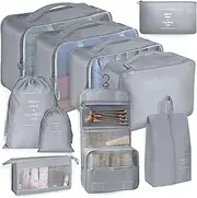 [Nineway] Packing Cubes, 10 Set Packing Cubes with Shoe Bag & Electronics Bag - Luggage Organizers Suitcase Travel Accessories (Grey)