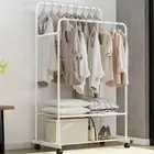 Moving Large Clothes Double Rail Rack Garment Hanging Coat Shelf Home Backstage
