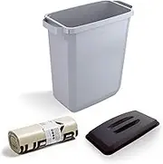 DURABIN 60L Grey Rectangular Wastebin and Black Lid and 110L Dustbin Bags 25 Pack Strong Plastic Bag for Rubbish Recycling Food Safe with Blue Angel Certified Bin Liners for Home Office Schools