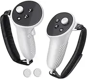Controller Grips Cover for Meta/Oculus Quest 3,Silicone Grip Cover Protector for Meta Quest 3 with Knuckle Straps&Thumbstick Caps,Drop and Slip Resistant Cover for Meta Quest 3 Accessories White
