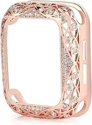 BRRTMTPAOK Diamond Copper Bling Women Case compatible with Apple Watch Case 44/40mm 42/38mm Carved Metal Cover compatible with iWatch Series SE/6/5/4/3/2 watch case(OneColor,44mm)
