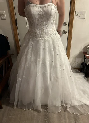OLEG CASSINI STRAPLESS STN BD EMRD BOD BD WEDDING DRESS NWT Size 10