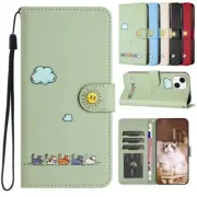 Leather Cat Wallet Phone Case For iPhone 16 15 14 13 12 11 Pro Max XR 8 7 SE