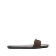 [Prada] Prada Logo-plaque Leather Slides 37.5 IT BROWN