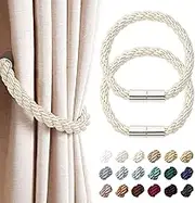 Pretty Jolly 2 Pack Strong Magnetic Curtain Tiebacks Modern Simple Style Drape Tie Backs Convenient Decorative Weave Rope Curtain Holdback for Thin or Thick Home & Office Window Drapery (Beige)