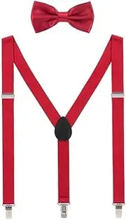 [SLEDEZ] Men's Suspender Bow Tie Set Men's Back Bow Tie Set Best Man Suspenders Elasticated Back Clip (Color : Red, Size : Free Size)