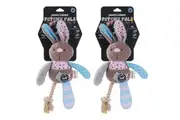 2PK Paws & Claws 32cm Patchy Pals Plush Rope Rabbit Pet Dog Cat Interactive Toy