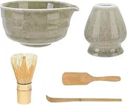 Matcha Set, Matcha Set with Whisk and Bowl, Japanese Tea Accessories with Wood Spoon Ceramic Holder for Tea Making Ceremony Breakfast Latte