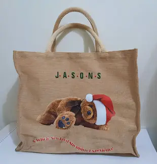 JASONS MARKET 聖誕泰迪熊 麻製提袋/購物袋/環保袋/手提袋