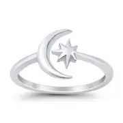 9mm Moon and Star Band 925 Sterling Silver Toe Ring Thin Adjustable Toe Ring