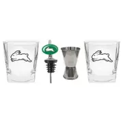 South Sydney Rabbitohs NRL Set of 2 Spirit Glasses Jigger and Pourer Gift Pack