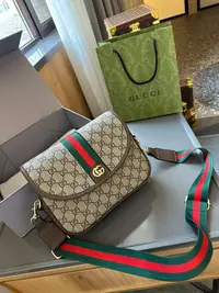 在飛比找Yahoo奇摩拍賣-7-11運費0元優惠優惠-【二手包包】折疊 Gucci 新品 老花郵差包 單肩斜挎包刷