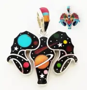 Reversible Handmade Multicolor Celestial Turquoise Inlay 925 Silver Ram Pendant
