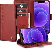 [GoshukunTech] for iPhone 12 Case,for iPhone 12 Pro Wallet Case,Flip Leather Wallet Cover with Card Holder Cash Pocket Magnetic Closure[ Red ]