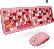 X9 Pink Cute Wireless Keyboard and Mouse Set - 2.4G Retro Typewriter-Style wi...